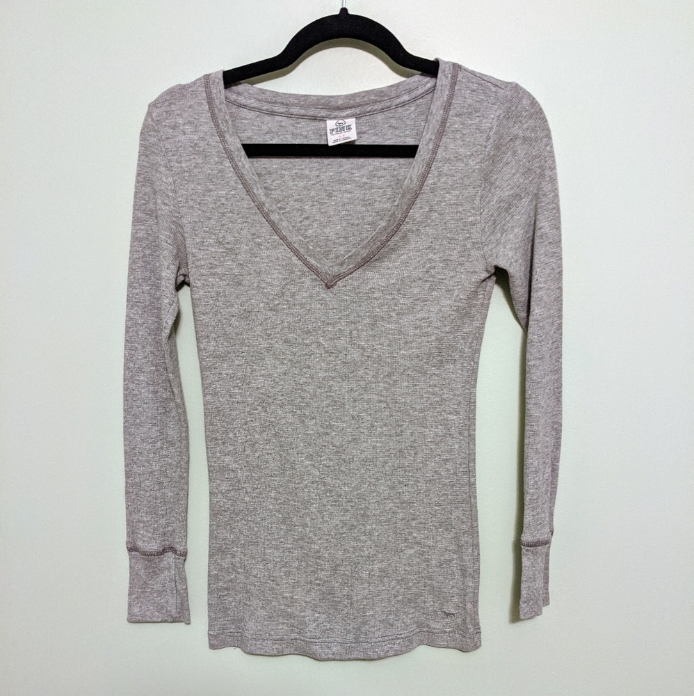 Pink VS Long Sleeve V-Neck Thermal Henley